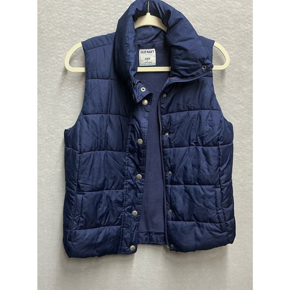 Old Navy Women's Navy Fleece Lined Full Zip Collared Puffer Vest Size Medium - Picture 11 of 13